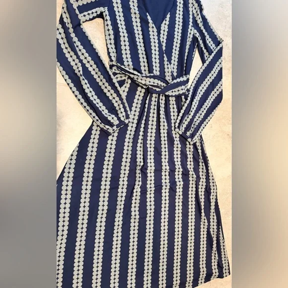 Boden Navy Blue Polka Dot Stripe Wrap Dress | US 2 / UK 6 | Like New - Picture 2 of 9